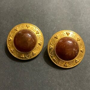 Vintage Liz Claiborne gold & amber earrings  clip